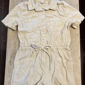 Cream Canvas Button-Up Romper